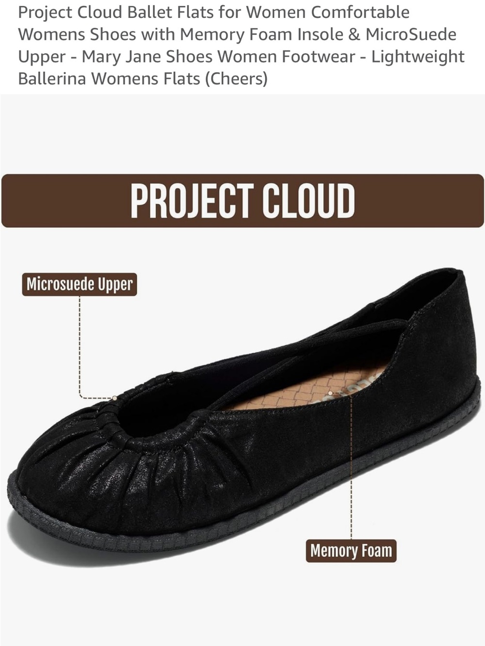 Project Cloud Women’s Black Micro-suede Ballet Flats with Mary Jane Strap - Picture 3 of 7